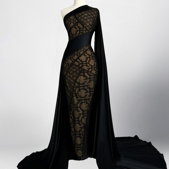 Brand New US 6 GEORGES HOBEIKA Fitted Asymmetrical Top Evening Gown - Picture 1 of 7